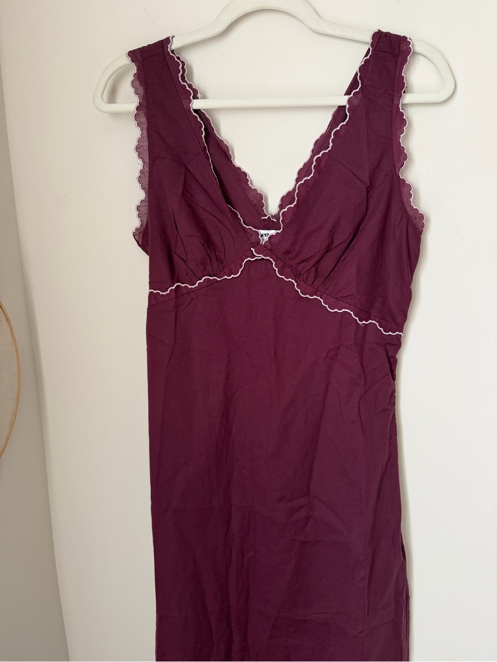 Plum pink strawberry Lace trim cotton Maxi Slit Dress - Picture 4 of 8